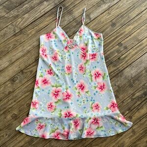 Cabernet vintage 90s floral slip dress rosette ruffle hawaiian print flowers